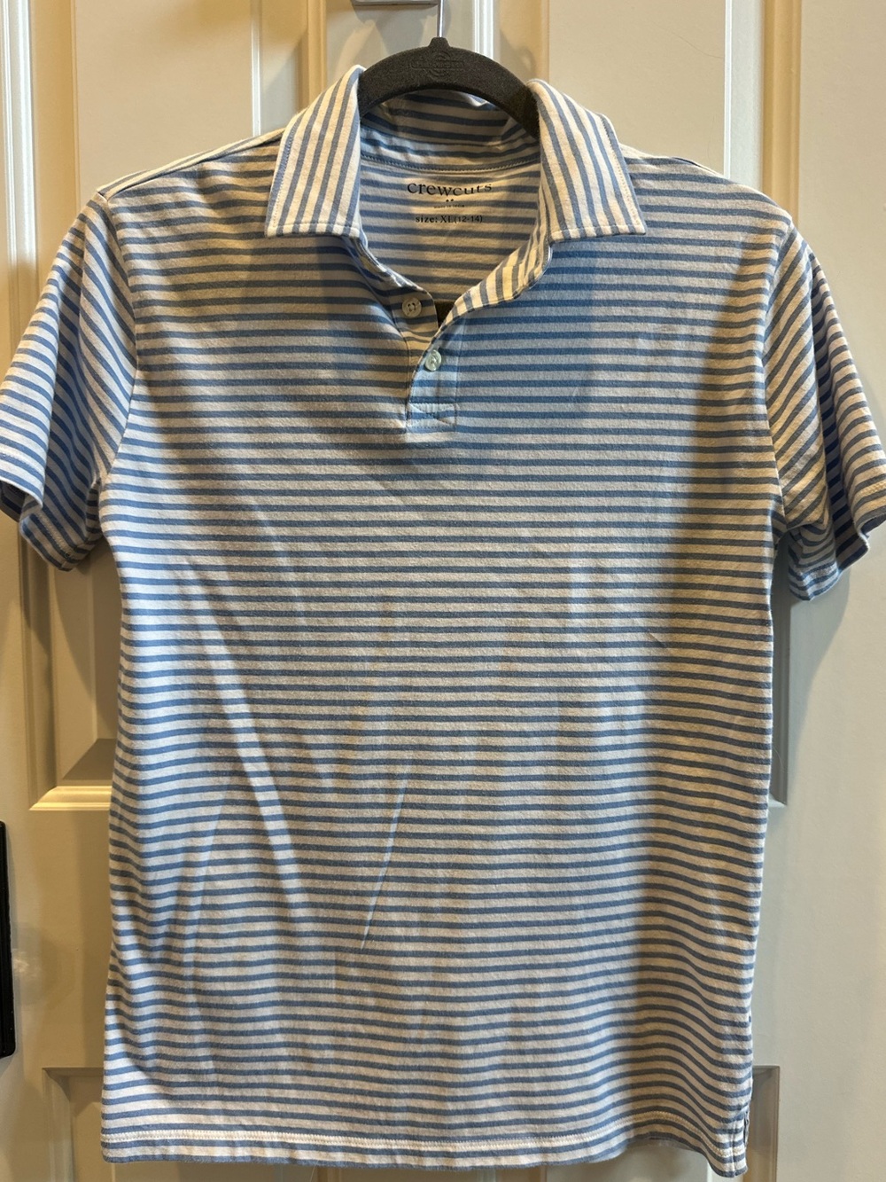Crewcuts Boys Blue & White Striped Performance Polo Shirt XL (12-14) J.Crew